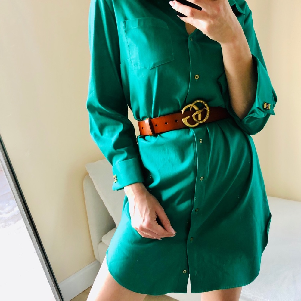 European designer long sleeve cuffed shirt dress